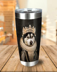 Personalized stainless steel tumbler with a royal renaissance portrait of a husky dog wearing a crown.