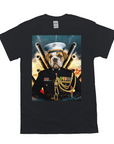 Black Gildan unisex t-shirt featuring a bulldog in a Marine uniform with medals and gold chains.