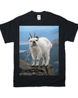 Black Gildan t-shirt with a personalized "Doggoat" design featuring a bulldog's head on a white mountain goat.