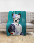 Personalized pet blanket with a French Bulldog portrait dressed as a nurse.