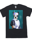 Black Gildan cotton t-shirt featuring a personalized French Bulldog portrait dressed as a nurse with a white apron.