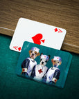 Custom personalized playing cards featuring three pets dressed as nurses.