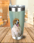Personalized stainless steel tumbler with a Beagle dog in a Renaissance-style pearl dress portrait.