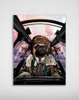 Personalized 'The Pilot' dog poster featuring a pug in a vintage aviator jacket and helmet.