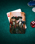 Personalized 'The Pirates' playing cards featuring three custom pet portraits in pirate costumes.
