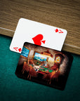 Personalized playing cards featuring two pets in a Renaissance-style poker game.