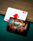 Personalized playing cards featuring a custom pet portrait of six dogs playing poker.