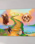 Personalized 2 pet memorial canvas with a German Shepherd and Shih Tzu on the Rainbow Bridge.