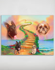 Personalized 'Rainbow Bridge 2 Pet' poster with two dogs, a German Shepherd and a Shih Tzu, on a vibrant, colorful path.