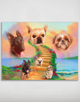 Personalized 'Rainbow Bridge 3 Pet' poster featuring three pets, a German Shepherd, French Bulldog, and Shih Tzu, on a colorful path to the sky.