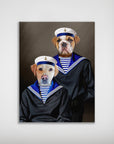 Personalized 'The Sailors' poster featuring two pets, a bulldog and a labrador, dressed in navy sailor outfits.