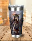 Personalized stainless steel tumbler with a French Bulldog in Samurai armor portrait.