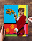 Personalized pet puzzle featuring a dog in a spy costume, "The Spy Who Humped Me" theme.