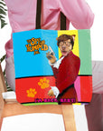 Personalized "The Spy Who Humped Me" tote bag with a pet portrait in a red suit and glasses.