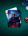 Personalized playing card featuring a chocolate lab dog in a "Swordsman" samurai portrait.