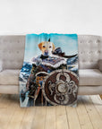 Personalized pet blanket featuring a Labrador dog in a Viking warrior portrait.