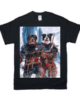 Black Gildan t-shirt with two pets (Rottweiler and Border Collie) dressed as Viking warriors.