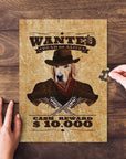 Custom pet puzzle featuring a golden retriever in a "Wanted: Dead or Alive" cowboy portrait.