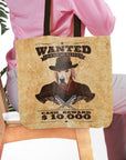 Personalized "Wanted" tote bag featuring a Golden Retriever pet portrait in a cowboy hat.