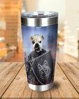 Personalized stainless steel tumbler with a bulldog in Viking warrior armor holding a shield.