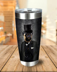 Personalized 7" stainless steel tumbler with a custom royal portrait of a pug in a black suit and top hat.