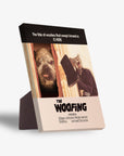 Personalized 2 pet standing canvas with a bulldog and cat in "The Woofing" movie poster design.