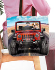 Personalized 'Yeep Cruiser' tote bag featuring a cartoon bulldog driving a red jeep.