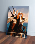 Custom "Titanic Doggos" canvas featuring a Corgi and Cavalier King Charles Spaniel in period attire on a ship.