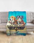 Personalized "Top Paw" blanket with two dogs in pilot outfits, set against a sky and ocean backdrop.