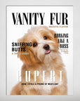 Personalized "Vanity Fur" pet poster featuring a fluffy light brown dog on a magazine cover design.