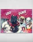 Personalized 'Wisconsin Doggos' poster featuring two pets as football players in red and white jerseys.