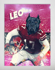 Personalized 'Wisconsin Doggos' pet poster featuring a black dog in a red football uniform with a helmet.