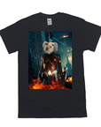 Black Gildan t-shirt with a personalized Wonder Woman dog portrait design.