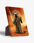 Personalized 'Yodogg' pet standing canvas featuring a pug dressed as Yoda with a green lightsaber.