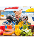 Lienzo personalizado con 3 mascotas de pie 'The Beach Dogs'