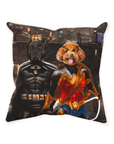 Cojín personalizado para 2 mascotas 'Batdog & Wonder Doggette'