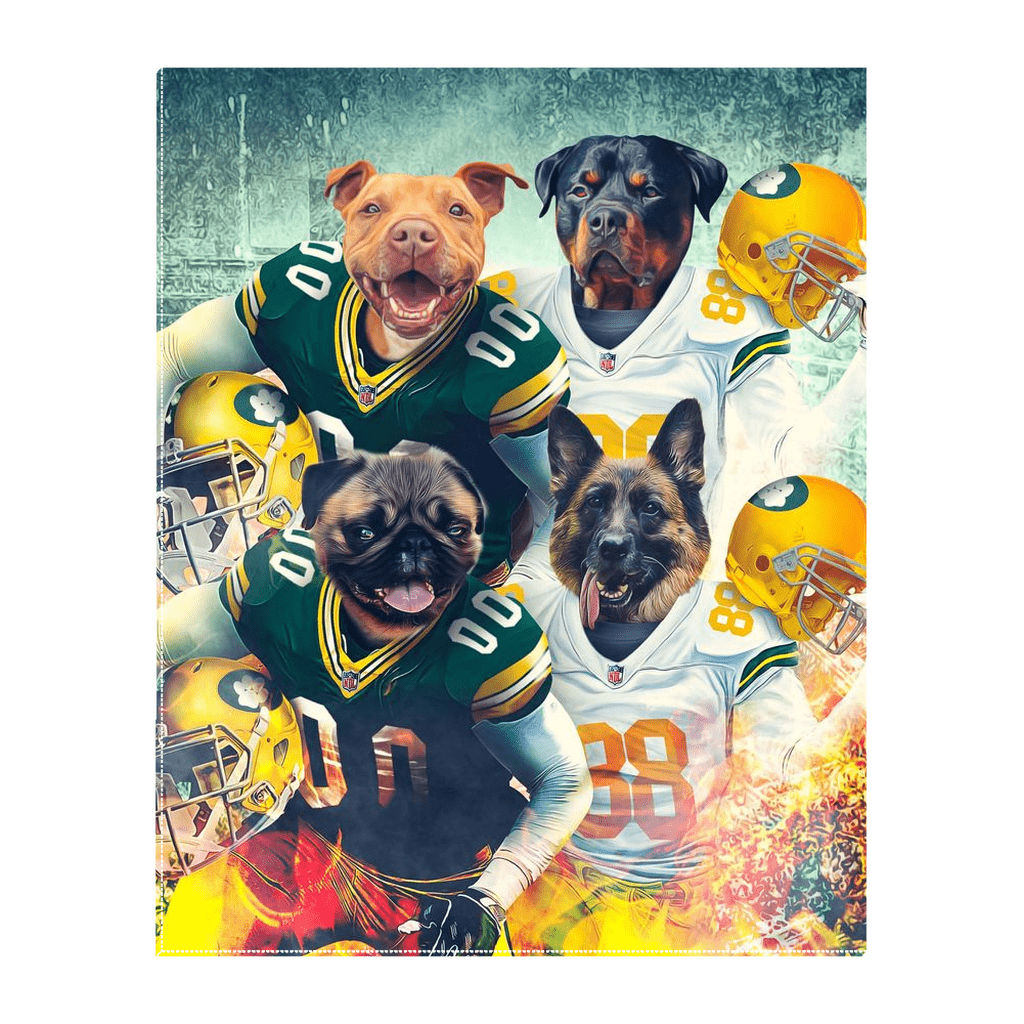 Lienzo personalizado para 4 mascotas de pie &#39;Green Bay Doggos&#39;