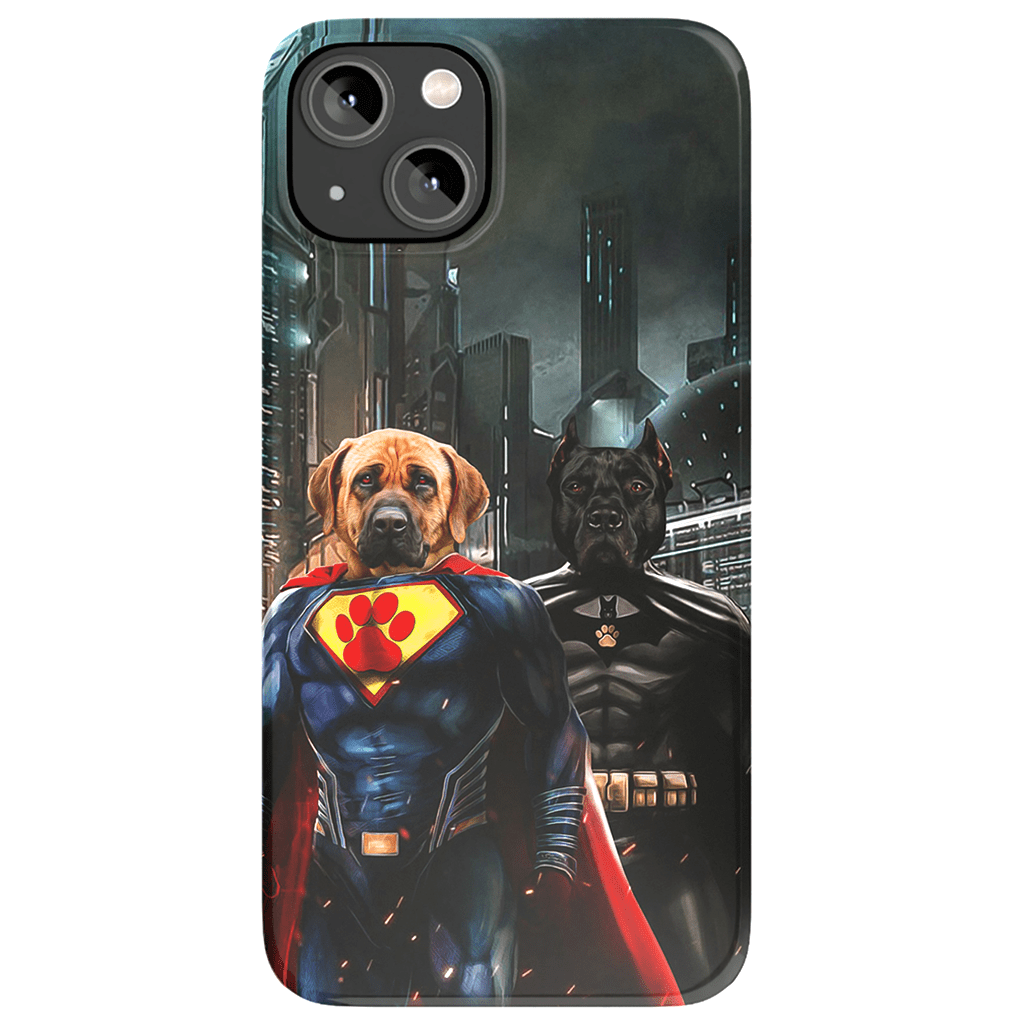 Funda personalizada para teléfono con 2 mascotas &#39;Superdog &amp;amp; Batdog&#39;