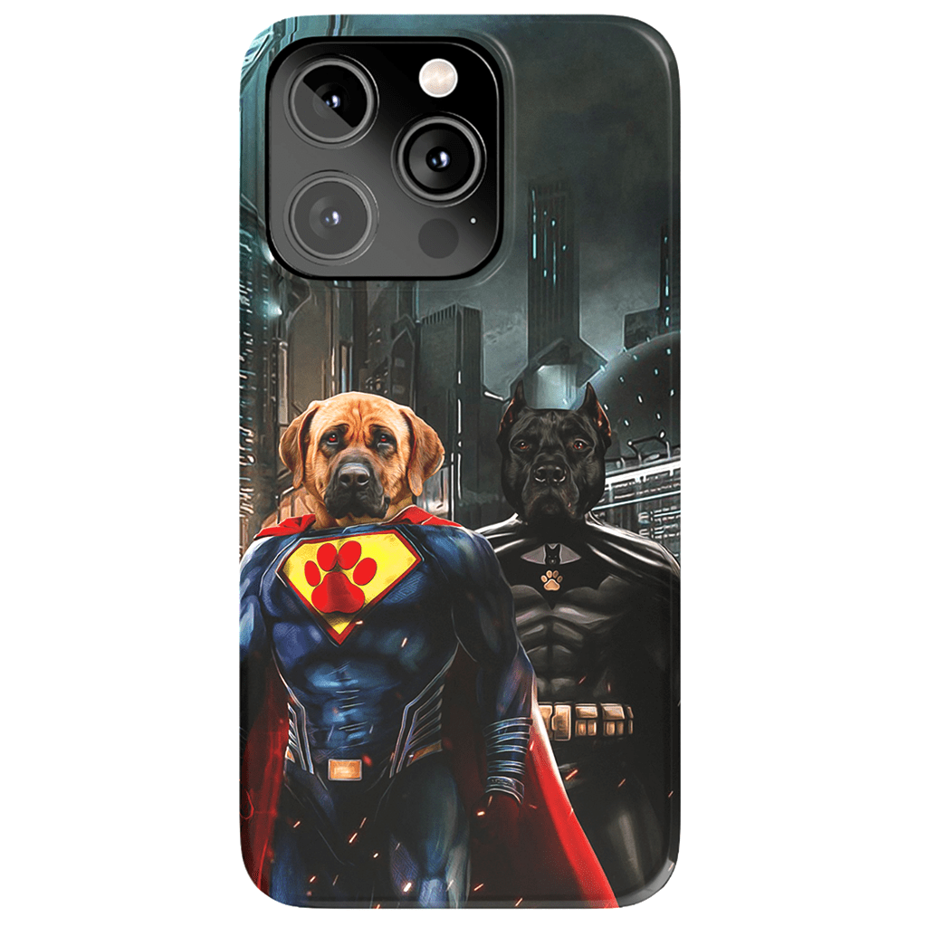 Funda personalizada para teléfono con 2 mascotas &#39;Superdog &amp;amp; Batdog&#39;