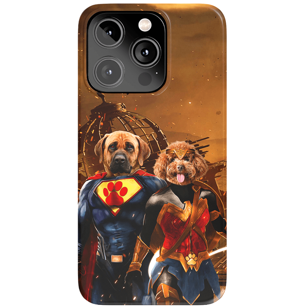 Funda personalizada para teléfono con 2 mascotas &#39;Superdog &amp;amp; Wonder Doggette&#39;