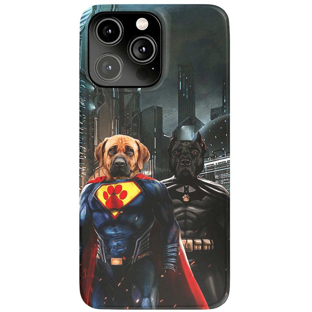 Funda personalizada para teléfono con 2 mascotas &#39;Superdog &amp;amp; Batdog&#39;