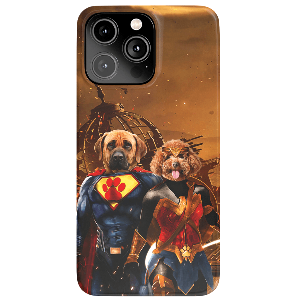 Funda personalizada para teléfono con 2 mascotas &#39;Superdog &amp;amp; Wonder Doggette&#39;