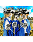 Mini retrato personalizado de tres mascotas de 'Los 3 Mosqueteros'