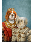 Reina y princesa: retrato personalizado en miniatura de 2 perros