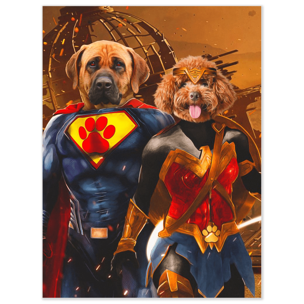 Mini retrato personalizado de dos mascotas &#39;Superdog &amp;amp; Wonder Doggette&#39;