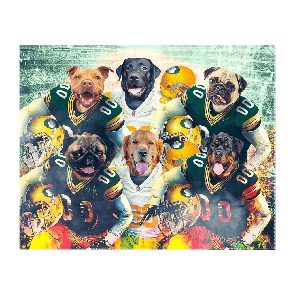 Lienzo personalizado para 6 mascotas de pie &#39;Green Bay Doggos&#39;