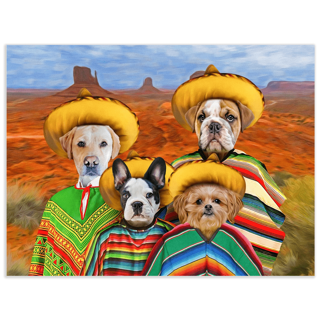 Mini retrato personalizado de 4 mascotas &#39;4 amigos&#39;