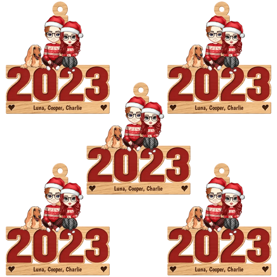 Personalización en vivo Humanos y perros/gatos 2023 Adorno de madera 