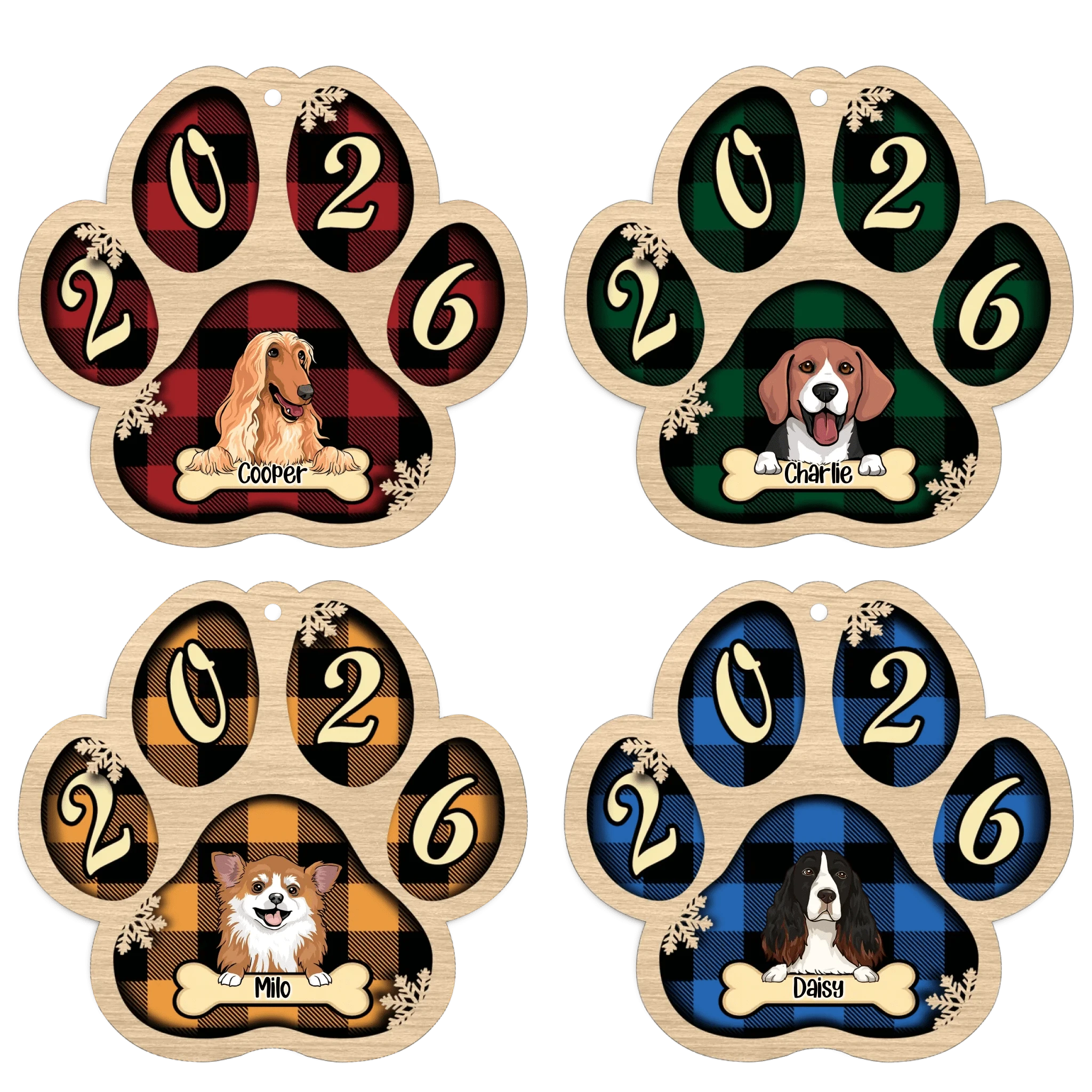 Adorno de madera para mascota con forma de pata personalizable en vivo 2024 