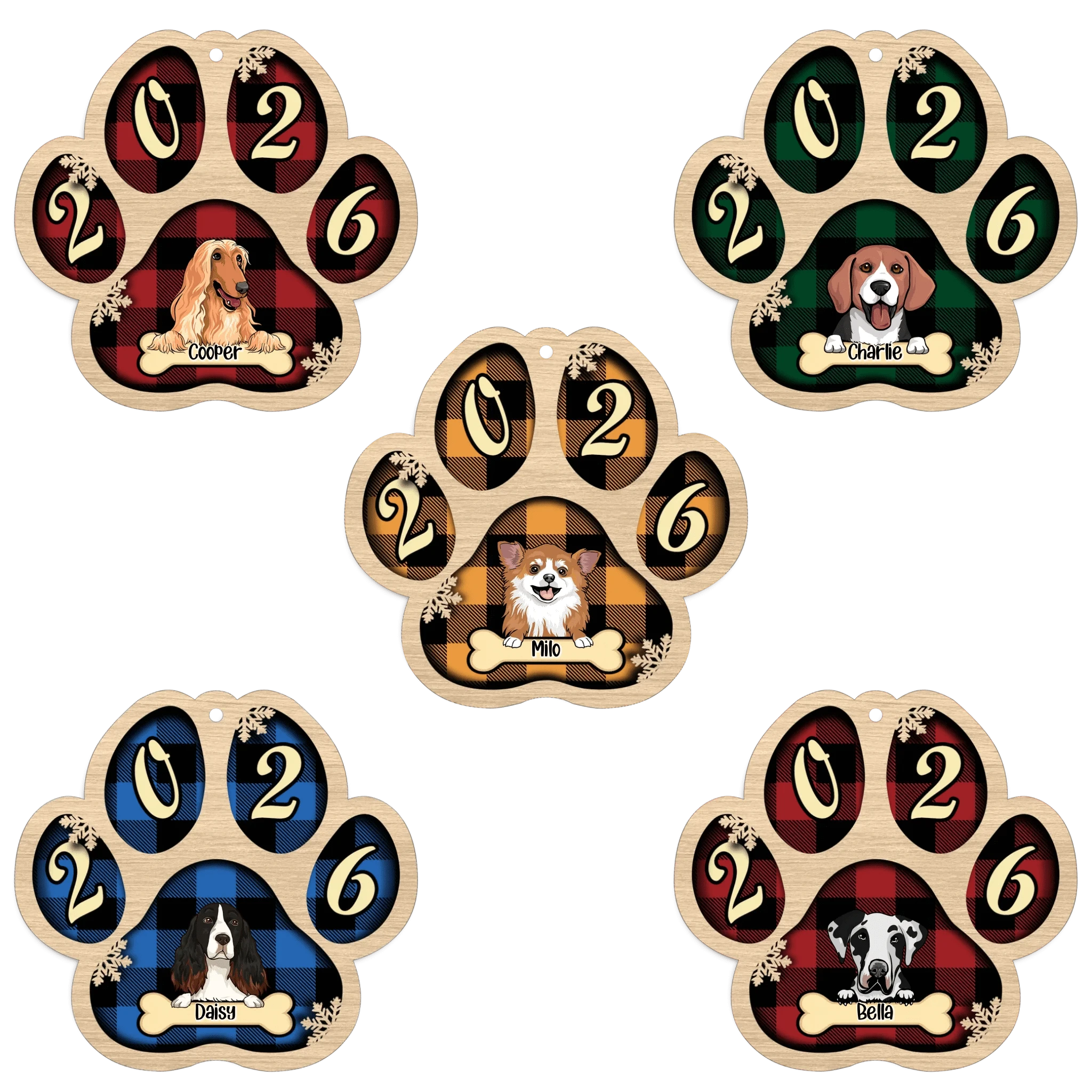 Adorno de madera para mascota con forma de pata personalizable en vivo 2024 